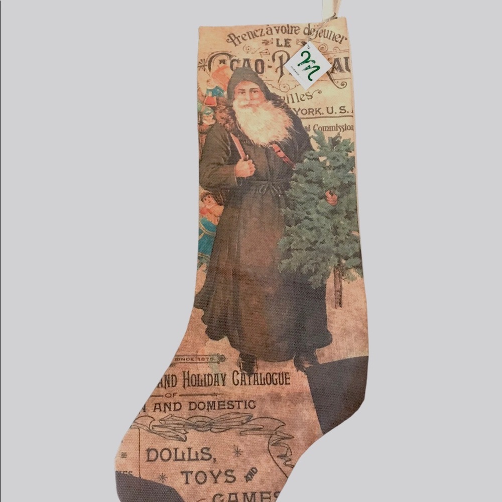Canvas Christmas Stocking By Midwest With Vintage Santa Image New With Tag